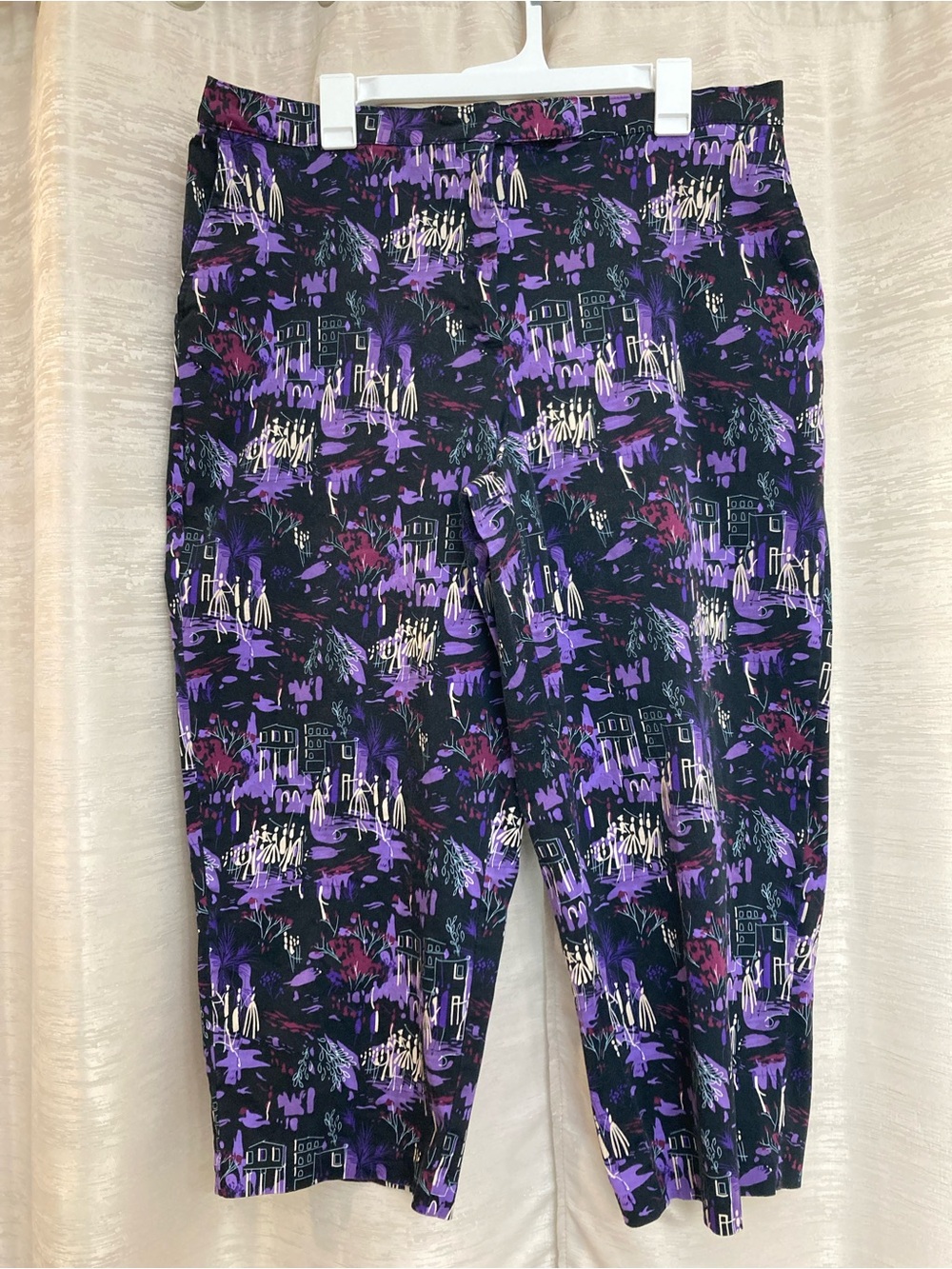 White Stag Plus Purple Multicolor Cityscape Pattern Crop Pants 14W